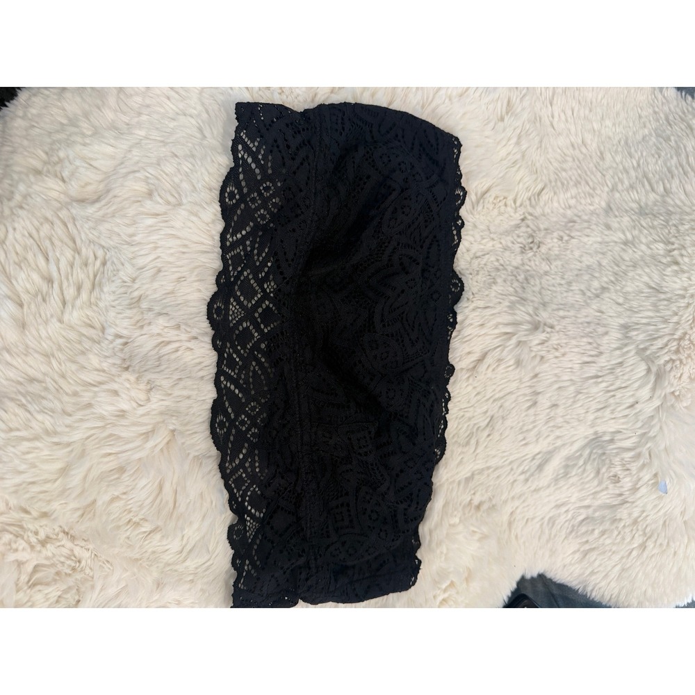 Aerie Black Floral Lace Bandeau Bra Strapless Bralette Large L Scalloped Edge